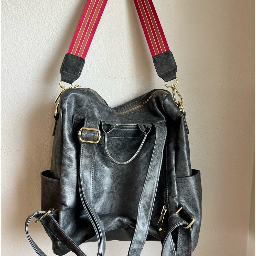 Vegan leather backpack purse.